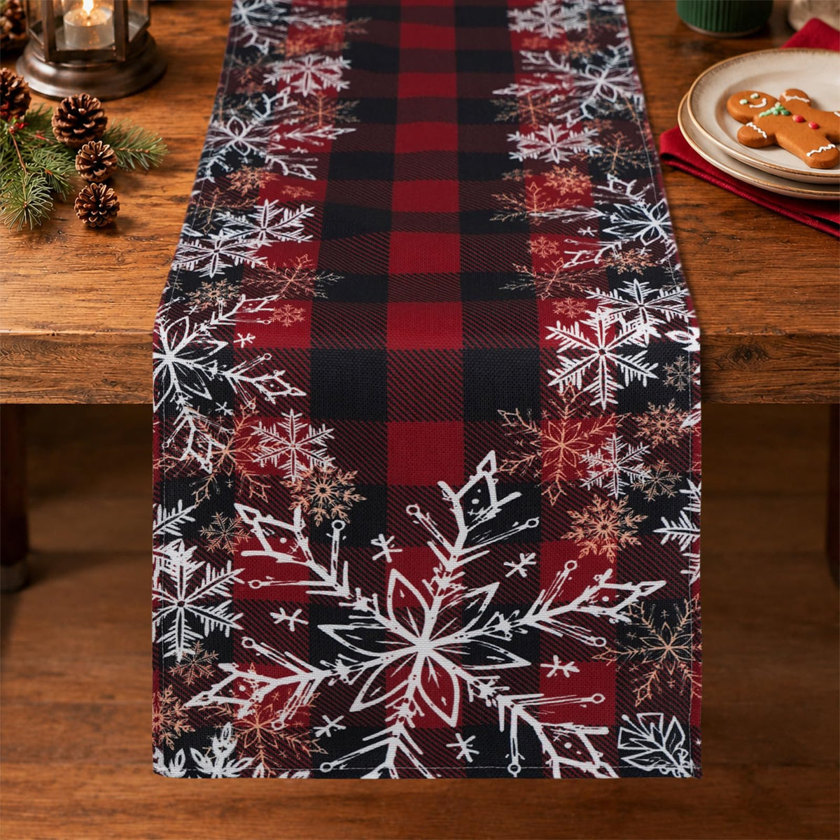 Christmas Table Runner 13 x 72 Inch Green Gingerbread Candy Cane Table Runners for Xmas Dinning Table Decorations