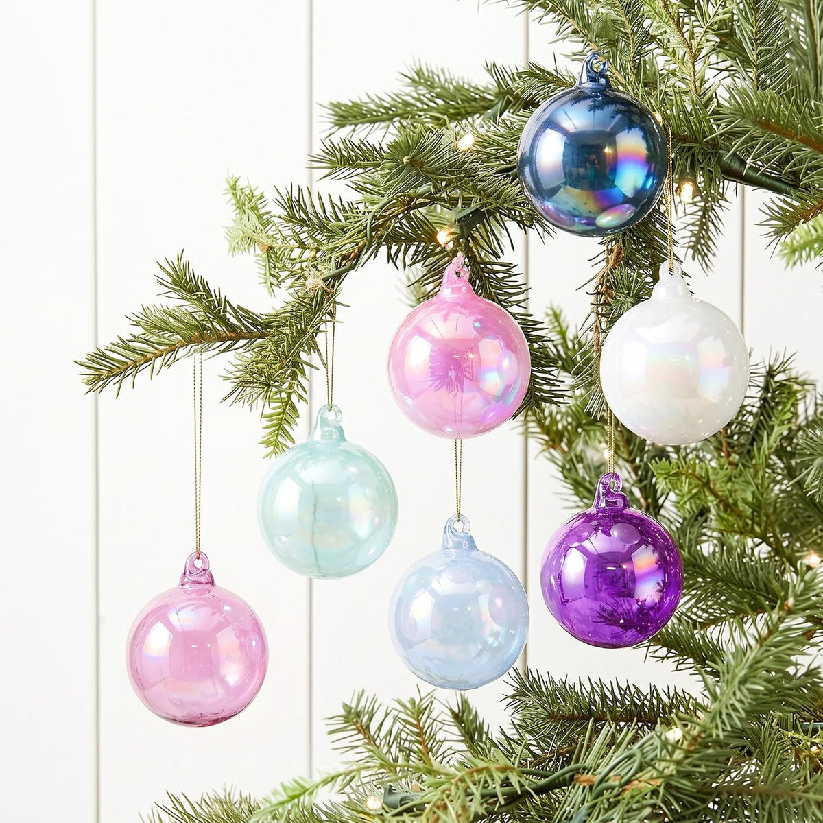 Seenelling 12 Pcs Iridescent Pastel Glass Christmas Ball Ornaments for Tree