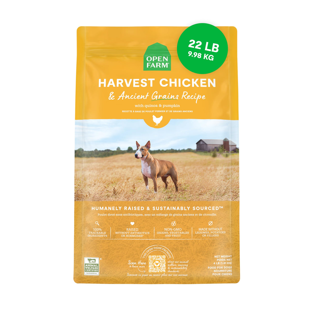 Open Farm, Ancient Grains Dry Dog Food, Protein-Rich & Nutrient Dense, 90% Animal Protein Mixed with Non-GMO Fruits, Veggies and Superfoods, Grass-Fed Beef Recipe, 4lb Bag