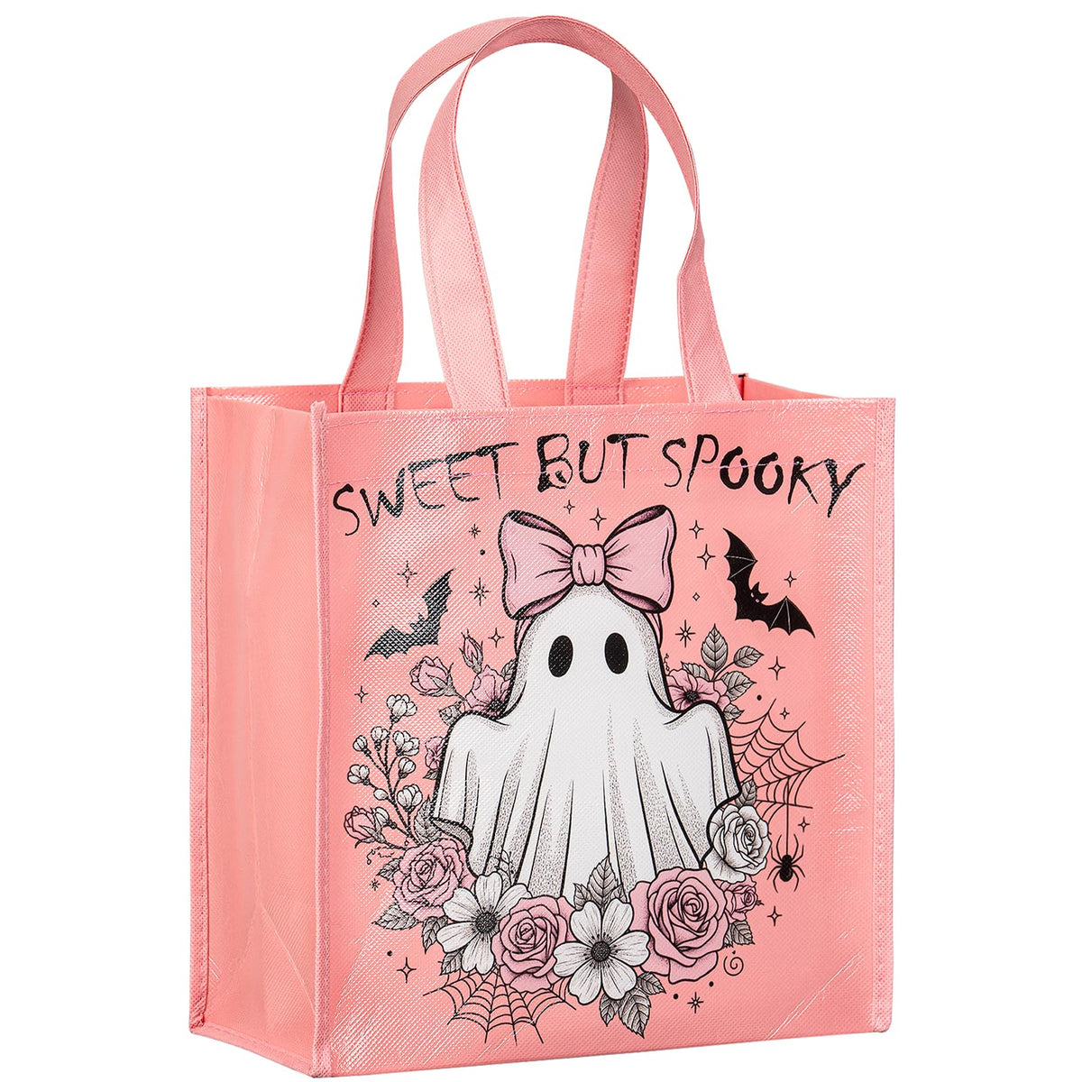 Loveinside 13" Large Halloween Reusable Gift Bag, Vintage Black Cat & Witch Hat Pattern Recycled Gift Bag with Handles for Kids Halloween Party, Trick or Treat, 13" x 5" x 10", 1 Pcs