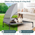 Upgraded Elevated Dog Bed with Canopy, Portable Raised Outdoor Dog Bed with Stable Anti-Slip Feet, Wider Shade Pet Bed Cot, Raised Dog Beds for Large Dogs Camping, Indoor & Outdoor Use