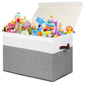 Large Toy Storage Box with Lid, Toy Chest Bin Boxes Basket with Dividers | Sturdy Toy Organizer Bin for Kids, Boys, Girls, Nursery, Living Room, Bedroom, Playroom 25"x13" x16" (Beige and White)