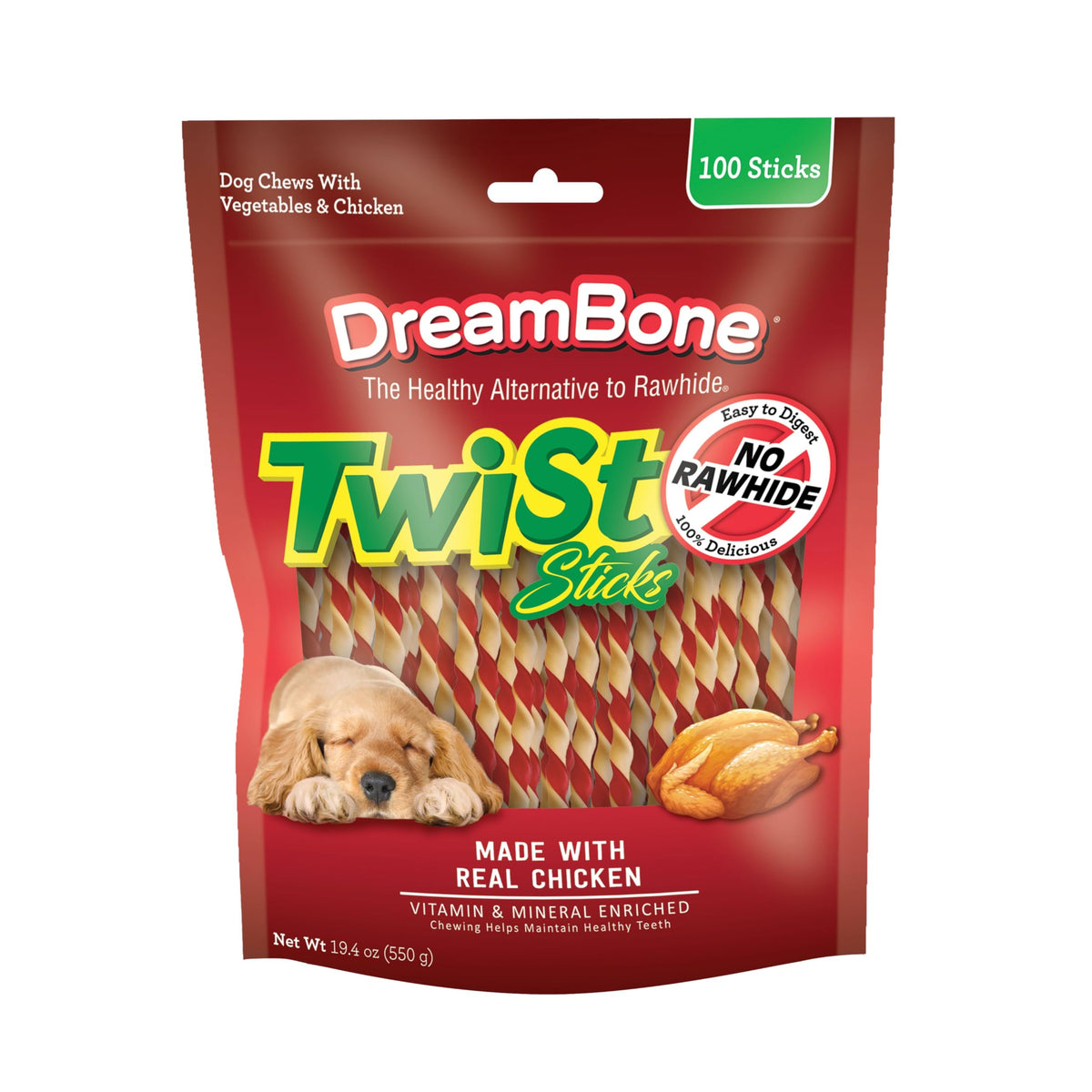 DreamBone Twist Sticks Chews for Dogs, Treat Your Dog to Easy-to-Digest Rawhide-Free Chews Made with Real Vegetables and Chicken, 50 Count