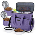 BAGLHER Pet Travel Set Airline-Approved Carrier for Small/Medium Cats & Dogs + Travel Bag with Food Containers & Silicone Bowls, Grey & Green