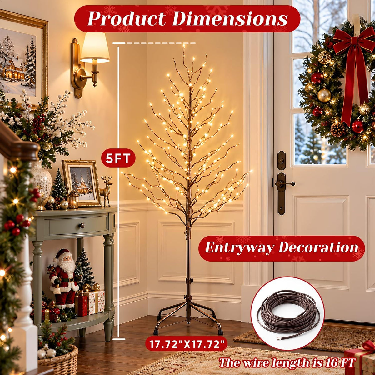 DUMOS 5 Ft Lighted Star Christmas Twig Tree with 200 LED Lights, Xmas Decor