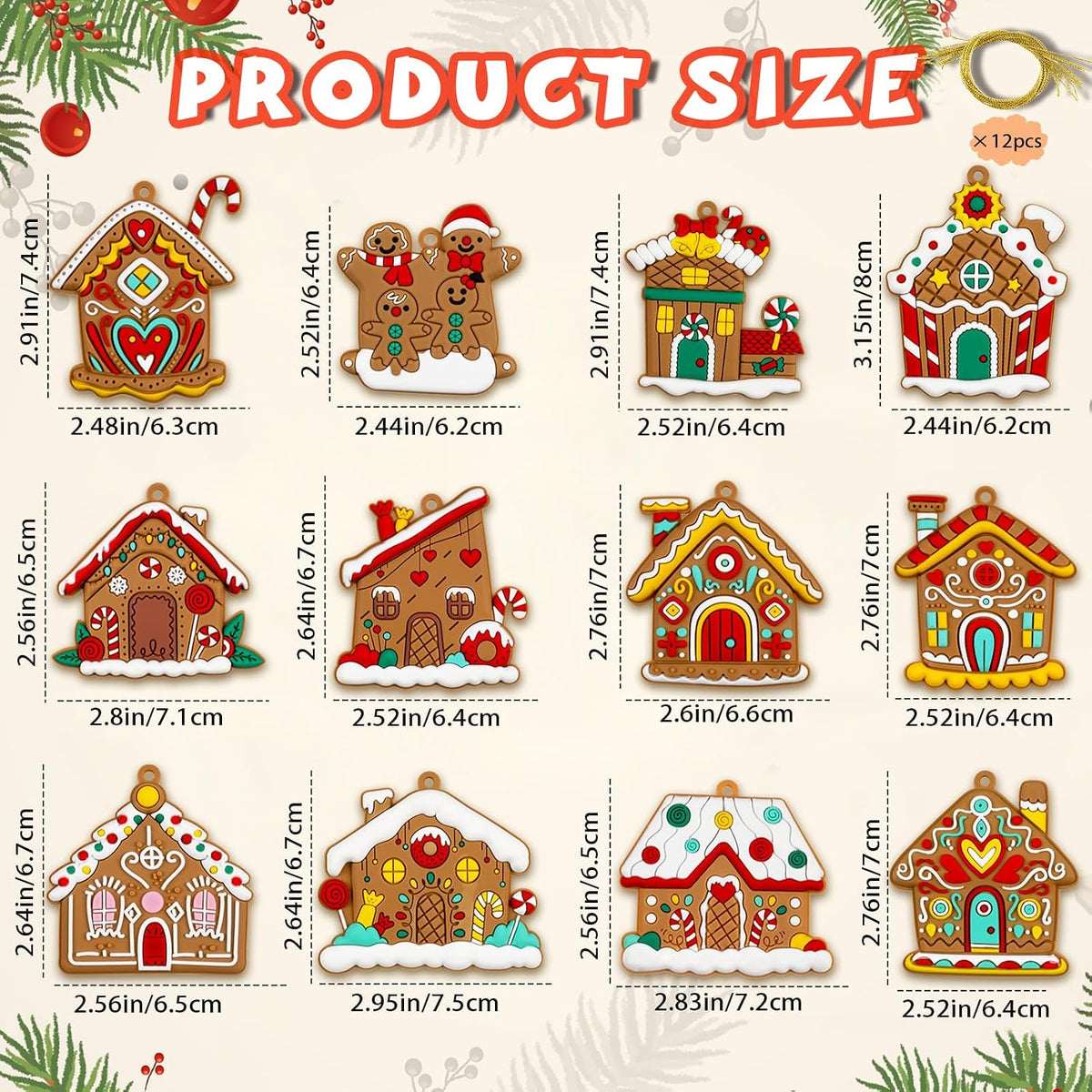 Gingerbread House Ornaments Christmas Tree Decoration - 12pcs Gingerbread House Christmas Decorations Hanging Ornaments for Holiday Xmas Tree Home Decor