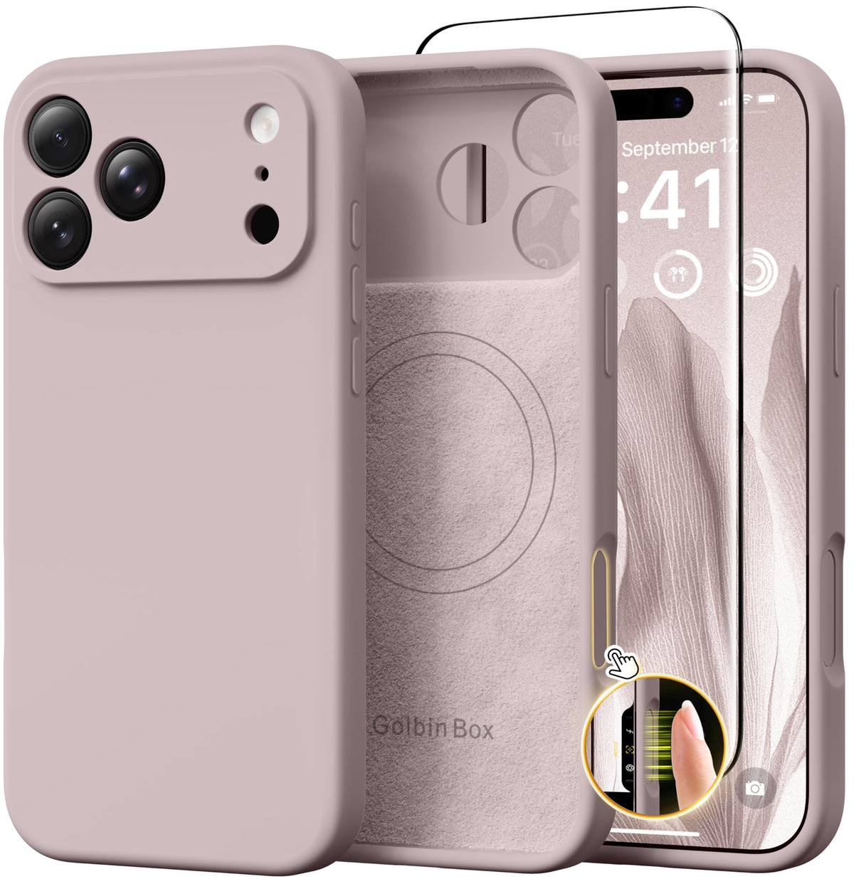 GolbinBox Magnetic for iPhone 16 Pro Max Case, Silicone Cover, Chalk Pink