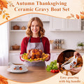 2 Pcs 17oz Thanksgiving Gravy Boat with Saucer Set, Ceramic
