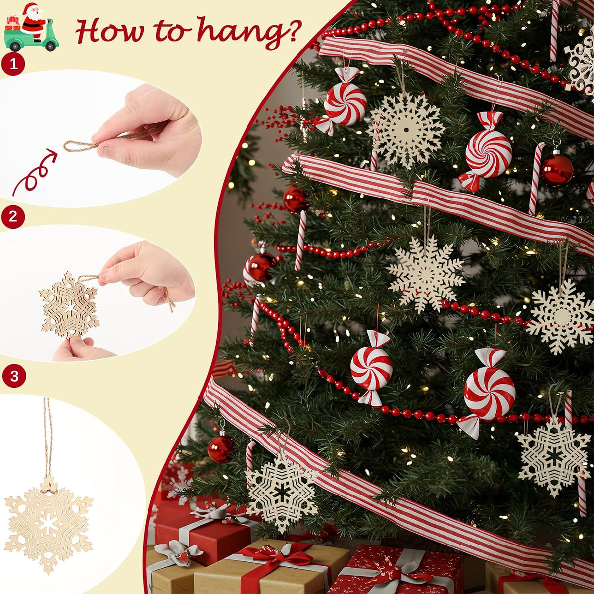 Wooden Snowflakes Ornaments Rustic Christmas Decorations for Tree Crafts
