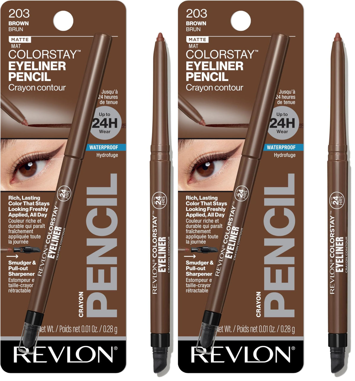 Revlon ColorStay Pencil Waterproof Eyeliner, Smudge-Proof, Eye Makeup with Built-In Sharpener, Long-Lasting, Matte Finish, 202 Black Brown, 0.01 oz