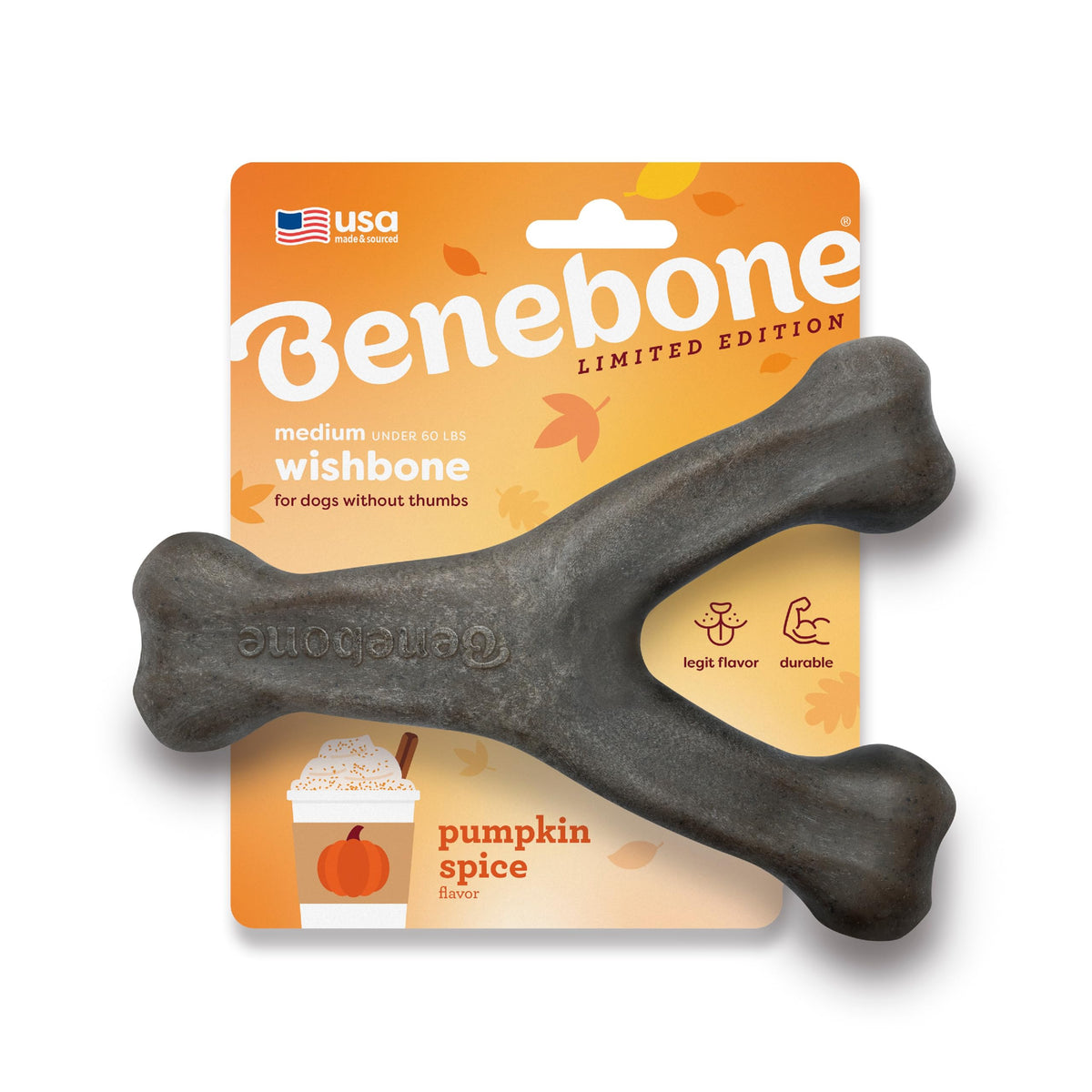 Benebone Wishbone Chew Toy for Aggressive Chewers, Pumpkin Spice, Small