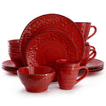 Elama Malibu Jasper 16-Piece Stoneware Embossed Pattern Reactive Glaze Orange Dinnerware Set, Tableware, Serveware Set (Jasper Orange)