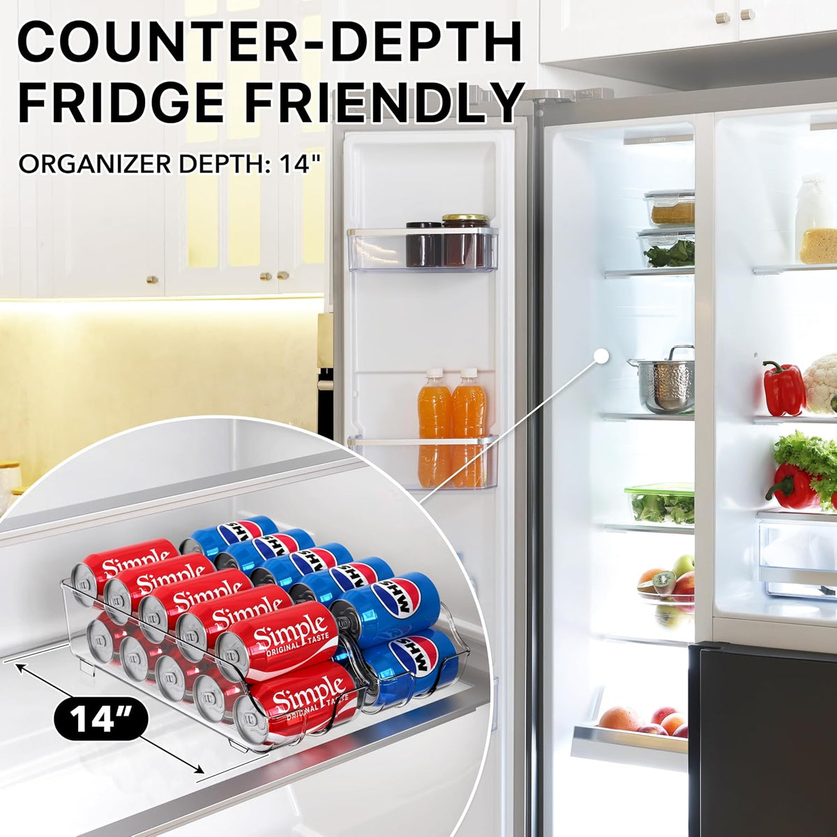 Simple Houseware Soda Can Organizer Dispenser Refrigerator/Pantry, Set of 2 | Clear