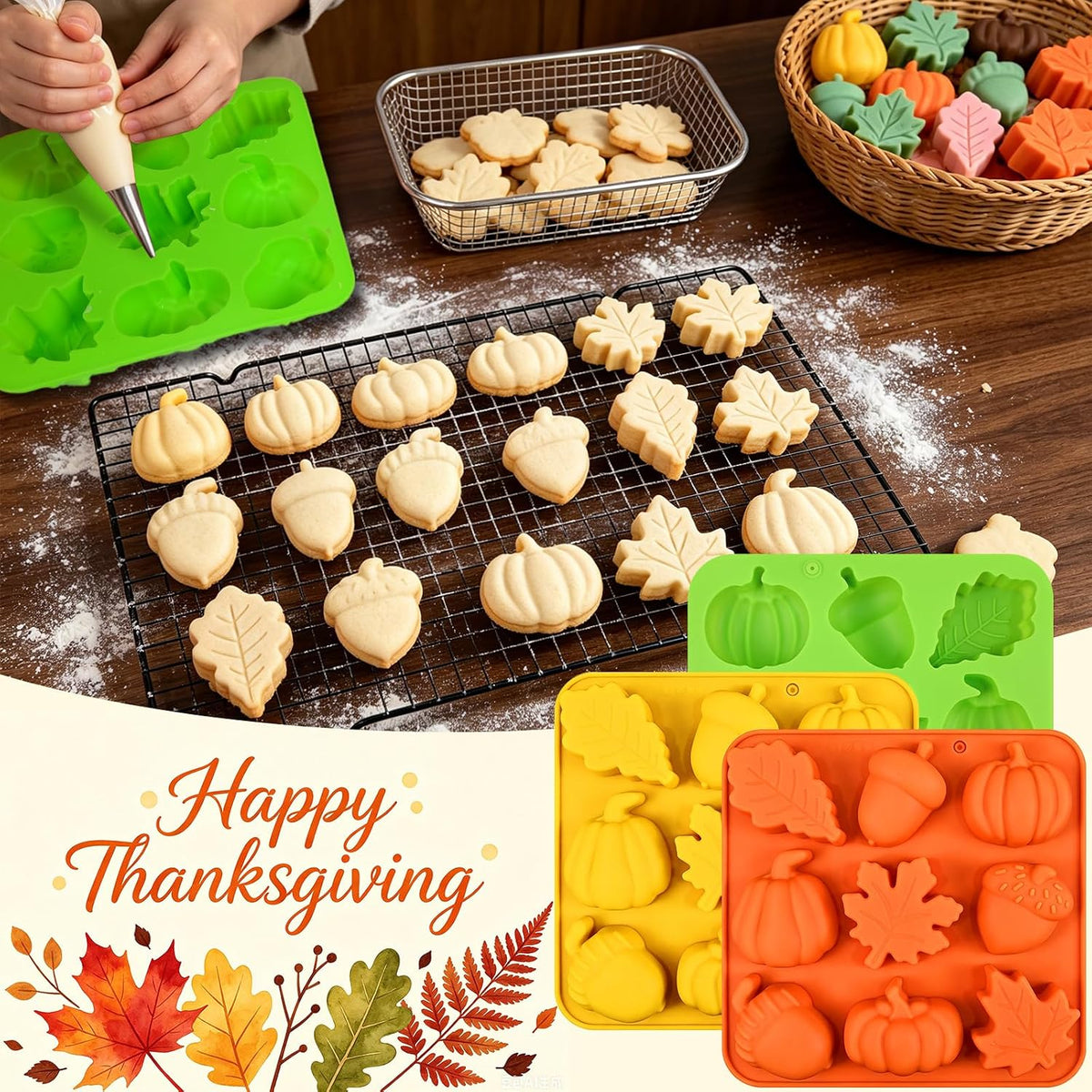 Fall Silicone Molds, Autumn Molds 3 Pack Silicone Pumpkin Thanksgiving Mold