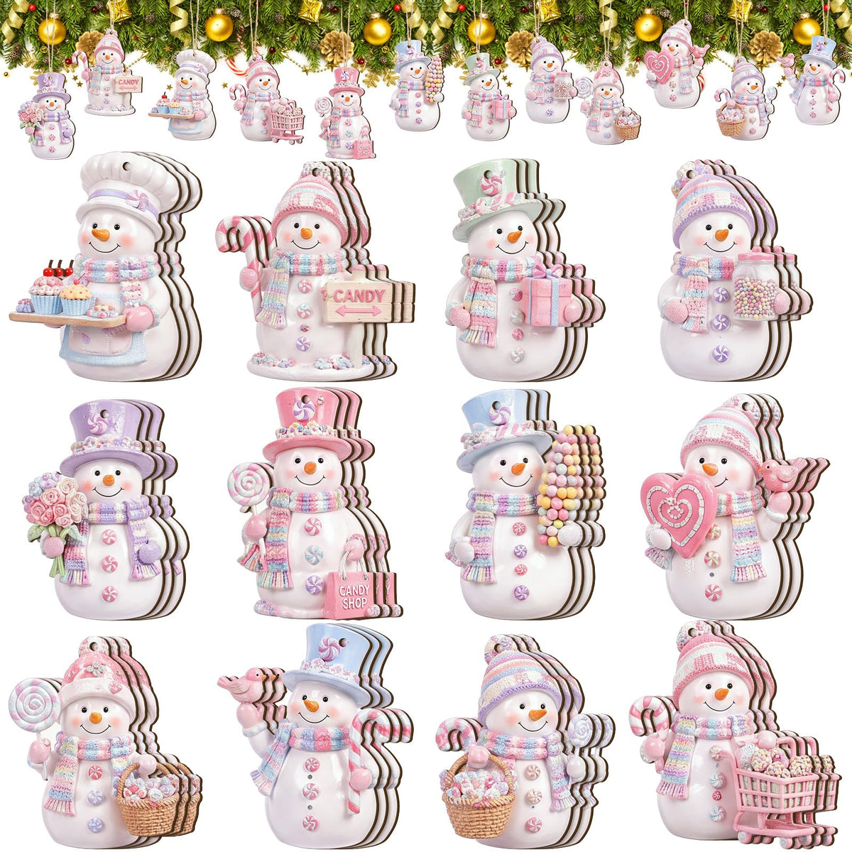 Yookeer 24 Pcs Angel Ornaments for Christmas Tree Wood Hanging Decorations