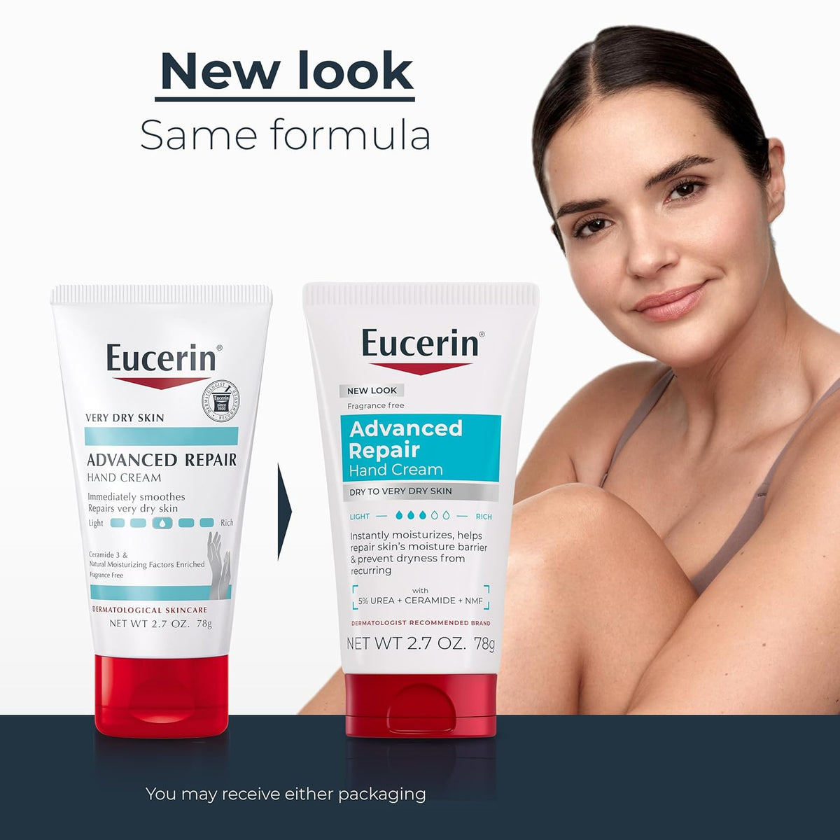 Eucerin Advanced Repair Hand Cream, Urea Enriched, Unscented Moisturizer for Dry Hands, Travel Size Hand Cream, 2.7 OZ Tube, Pack of 3