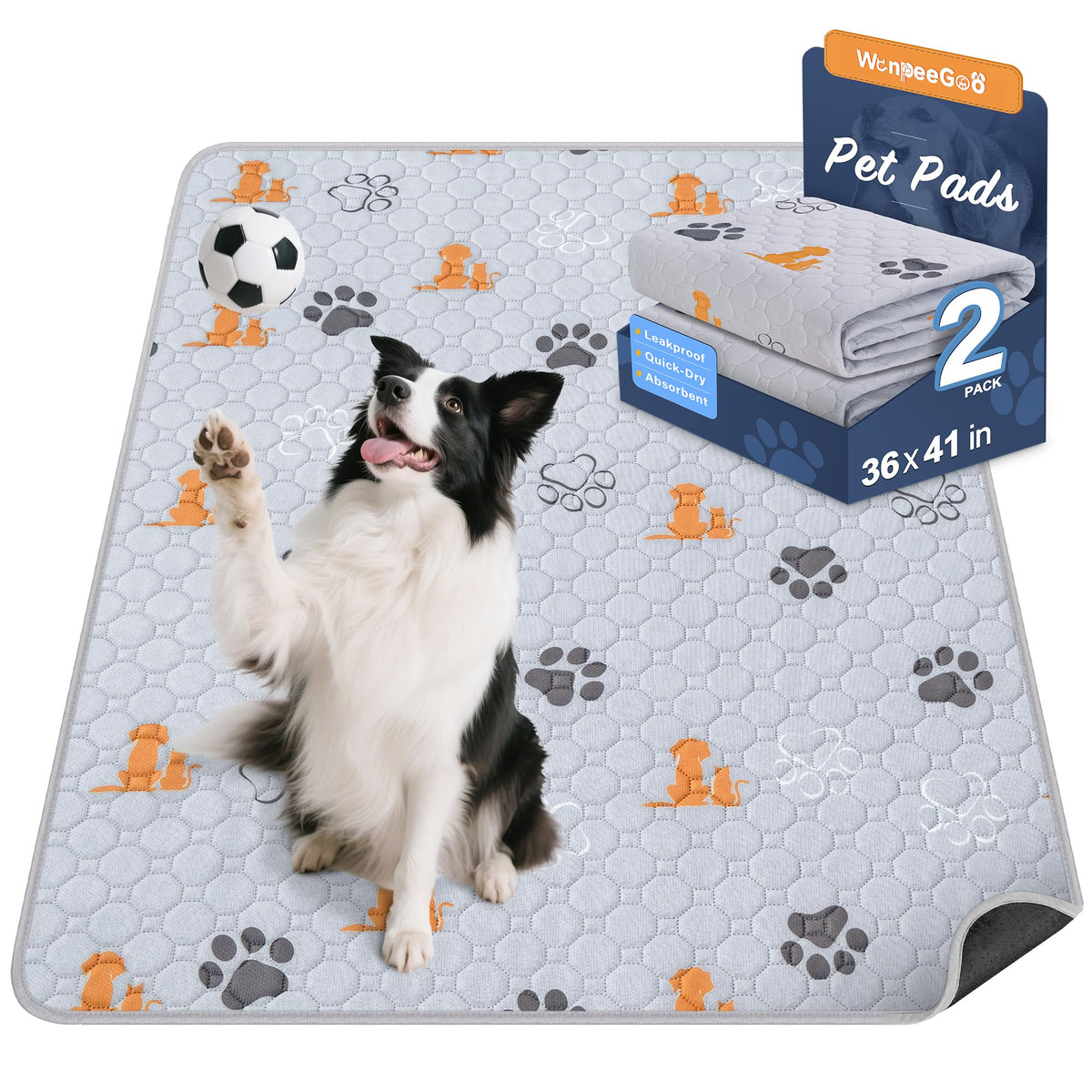 WanpeeGoo Washable Pee Pads for Dogs, Waterproof, 18 x 24 in, 4 Pack, Gray | Super Absorbent, Waterproof and Non-Slip; Washable, Reusable Dog Pads for Crates, Playpens, Floors, Furniture and Travel