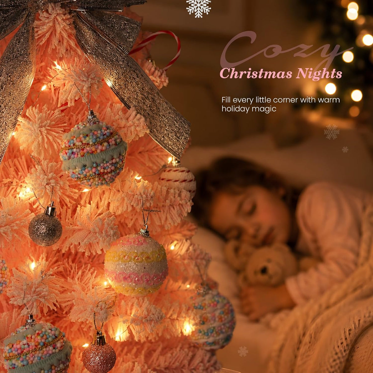 Mini Pink Christmas Tree with Lights, 2 Ft Small Table Top Christmas Tree