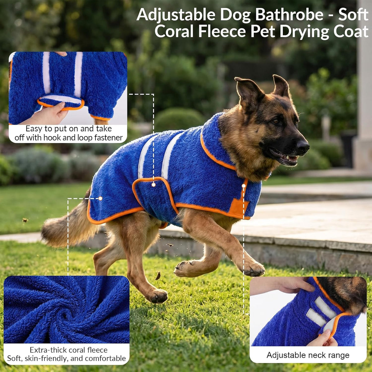 Dog Bathrobe, Super Absorbent for Small to Large Dogs, Dark Blue XL | Dog Robes with Soft Fleece, Warm & Cozy, Adjustable Fit, and Quick Drying Coat for Baths Swimming and Grooming