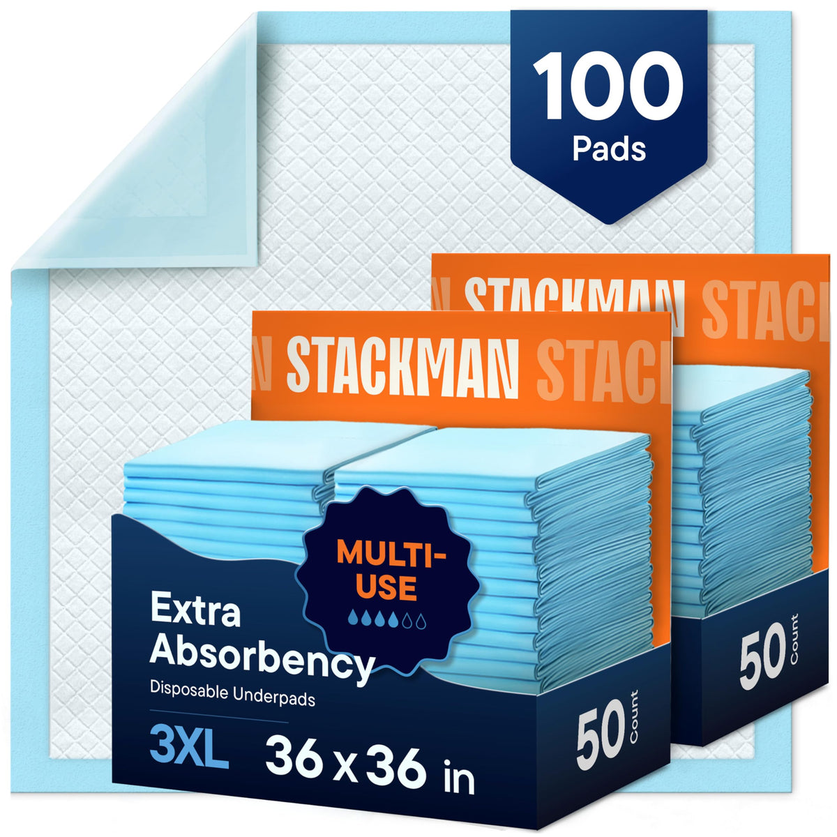 Chucks Pads Disposable Adult Underpads [100-Pack] 30"x36" XXL Extra-Large Super-Absorbent Incontinence Bed Pads – Mattress Protector Pee Pads for Adults, Kids & Pets – Bed Protection & Training