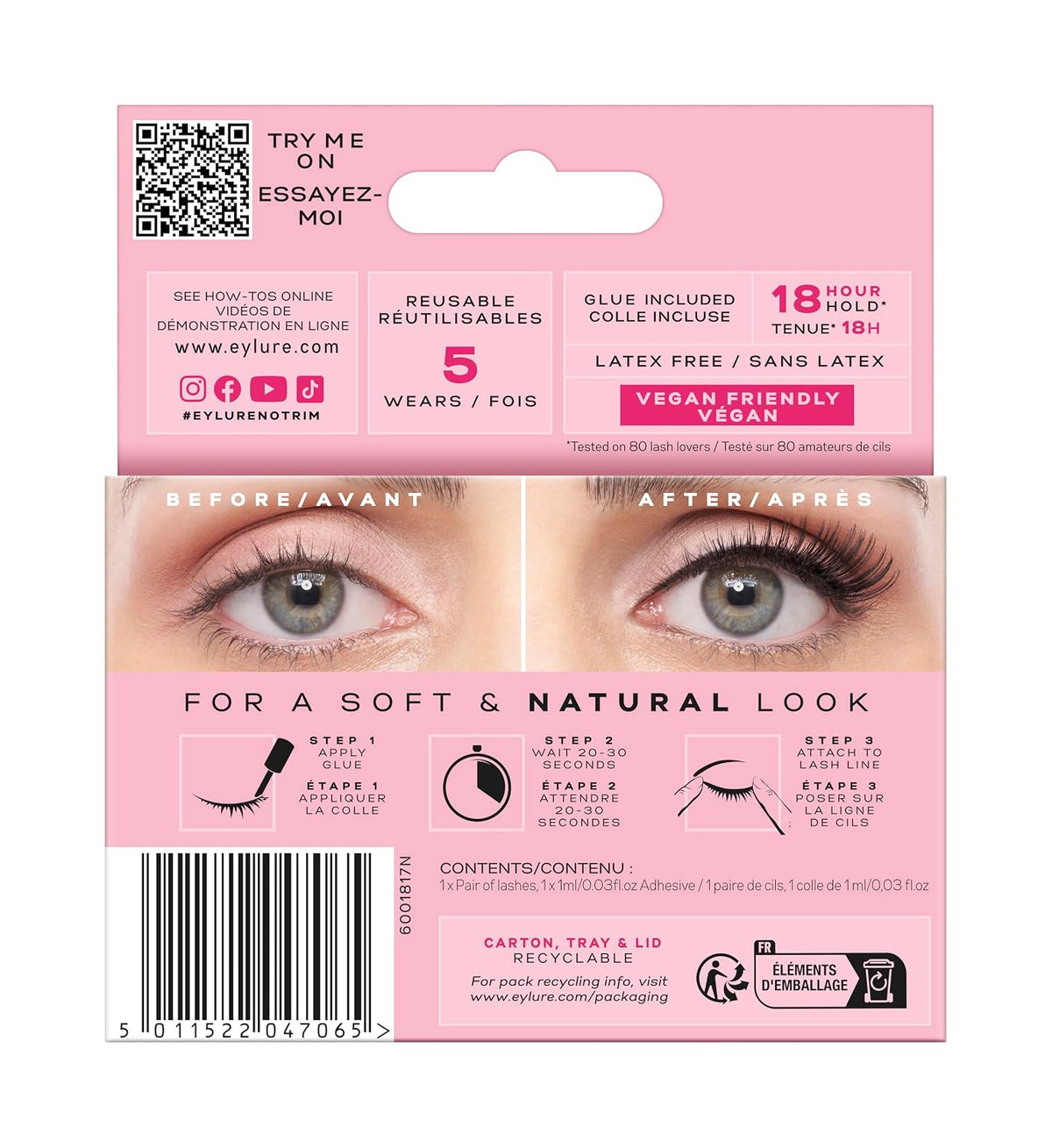 Eylure Volume Accent No. 005 Reusable Eyelashes, Adhesive Included, 1 Pair