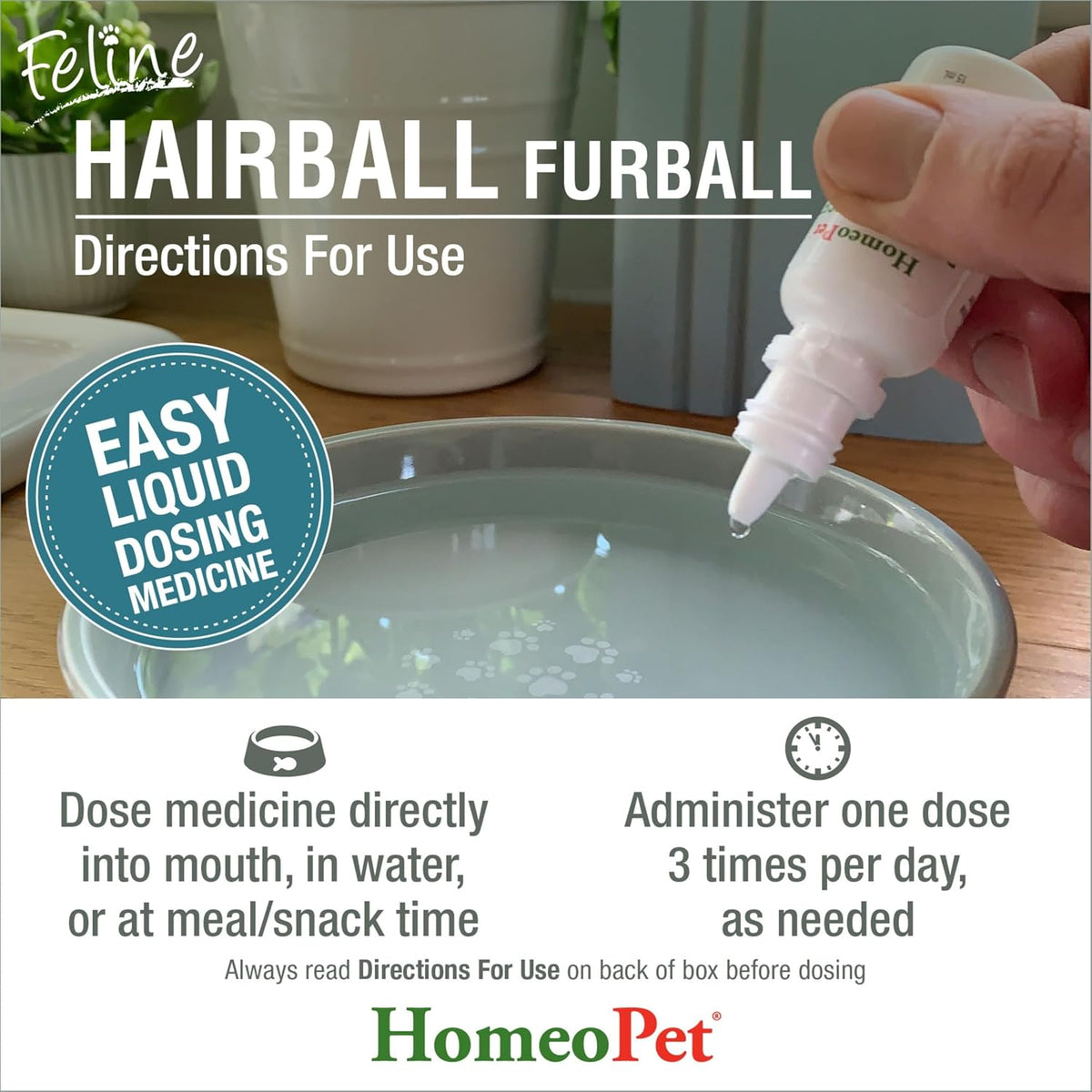 HomeoPet Feline Hairball Furball Safe and Natural Furball Supplement for Cats Cat Hairball Relief 15 Milliliters