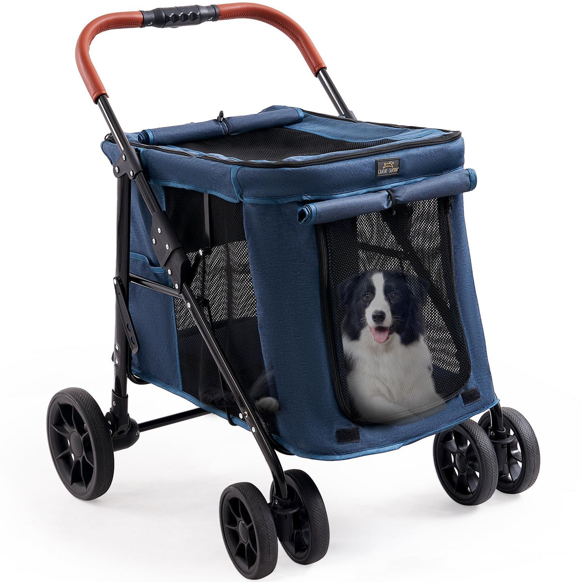 CANINE CANYON Scout Pet Stroller, Heavy Duty Dog Stroller for Large & Medium Dogs, Foldable Pet Stroller for 2 Dogs with All-Terrain Wheels, Storage Pocket & Cup Holder, 55 lbs Capacity, Grey