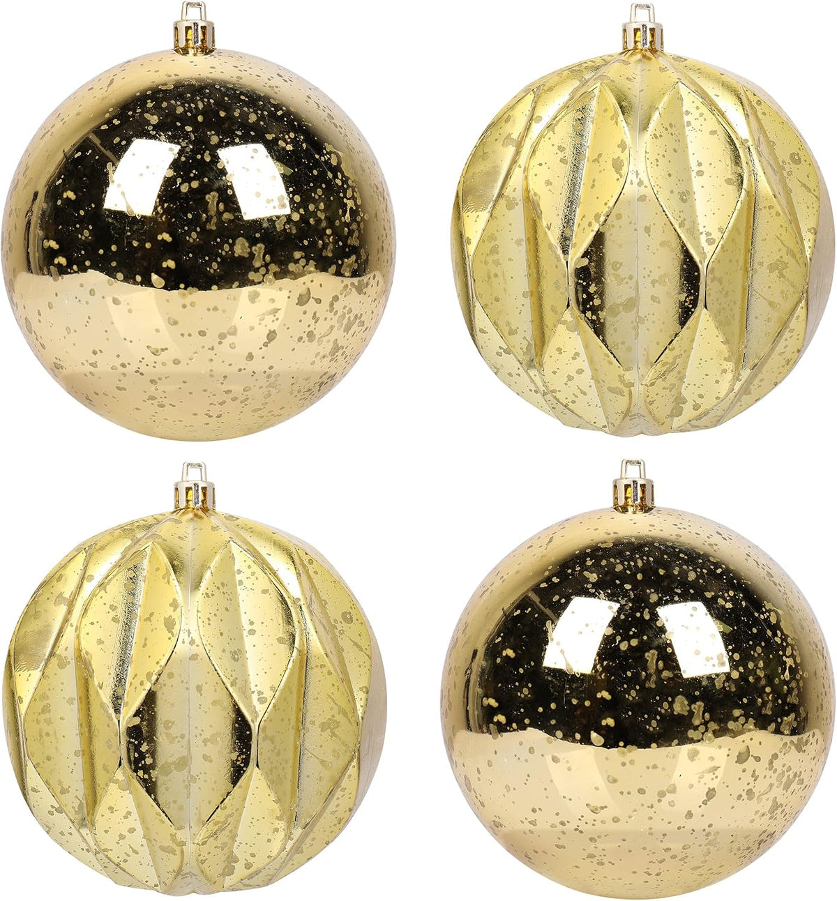 Extra Mercury Hanging Shatterproof Tree Ball Christmas Ornaments(Gold, 4 inch/4 Pcs)