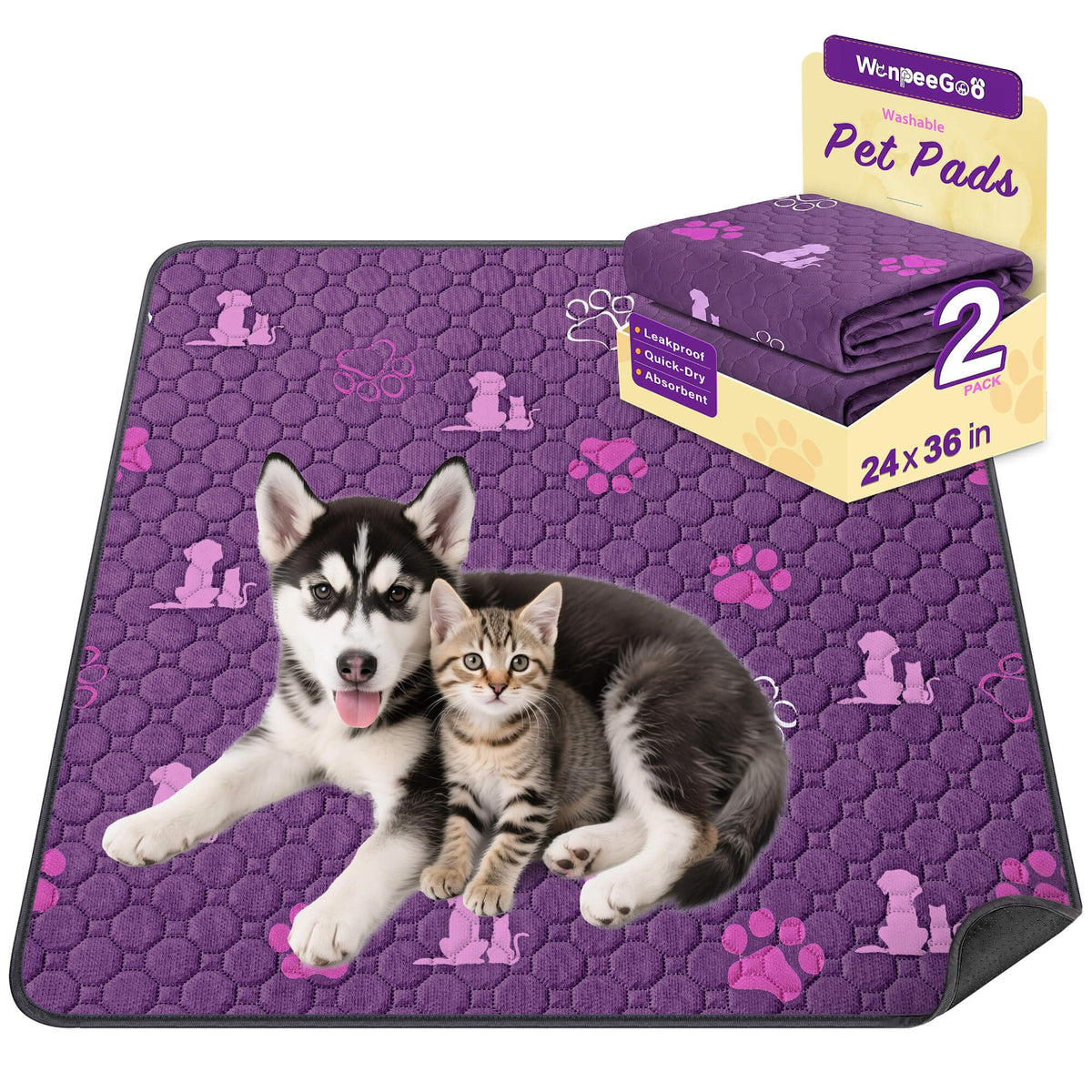 WanpeeGoo Washable Pee Pads for Dogs, Waterproof, 18 x 24 in, 4 Pack, Gray | Super Absorbent, Waterproof and Non-Slip; Washable, Reusable Dog Pads for Crates, Playpens, Floors, Furniture and Travel