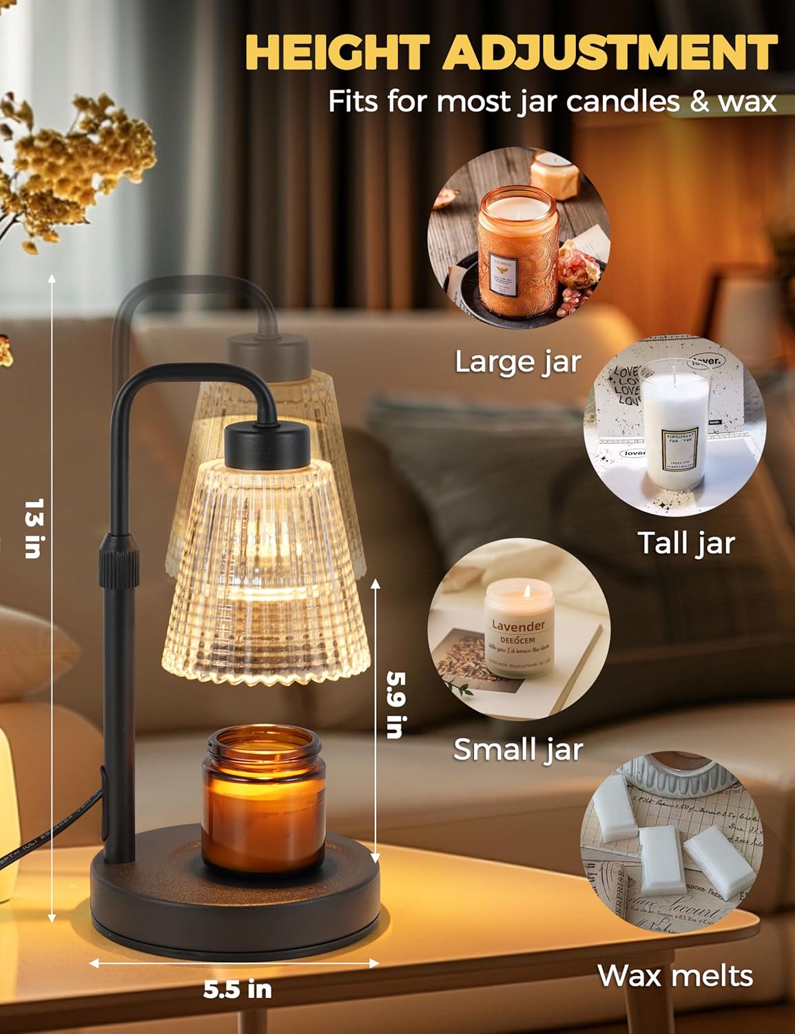 GODONLIF Candle Warmer Lamp with Timer, Birthday Gifts for Women Home Decor | 24h Cycle Timer Dimmable Wax Melt Warmer with 2 Bulbs, Fall Decor for Home Living Room Halloween Decorations Gifts for Mom