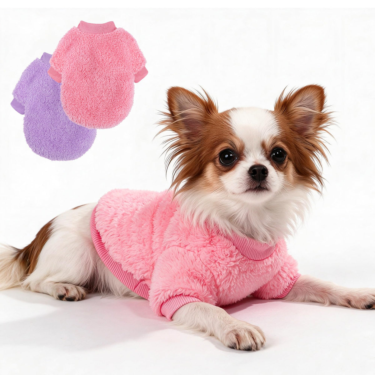 Cozy Pet Fleece Sweater, Double Velvet Winter Dog Clothes, Purple and Cream, Set of 2 (Navy Blue+Grey, X-Small)