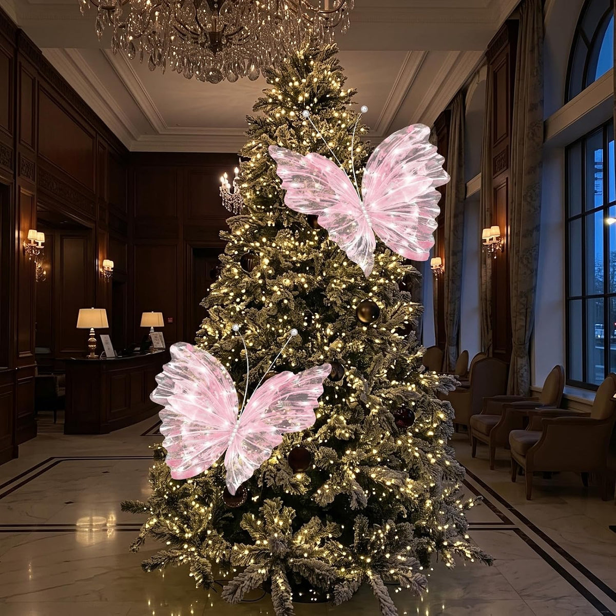 Yinkin 2 Pcs 20'' Christmas Large 3D LED Butterfly Decorations Pink