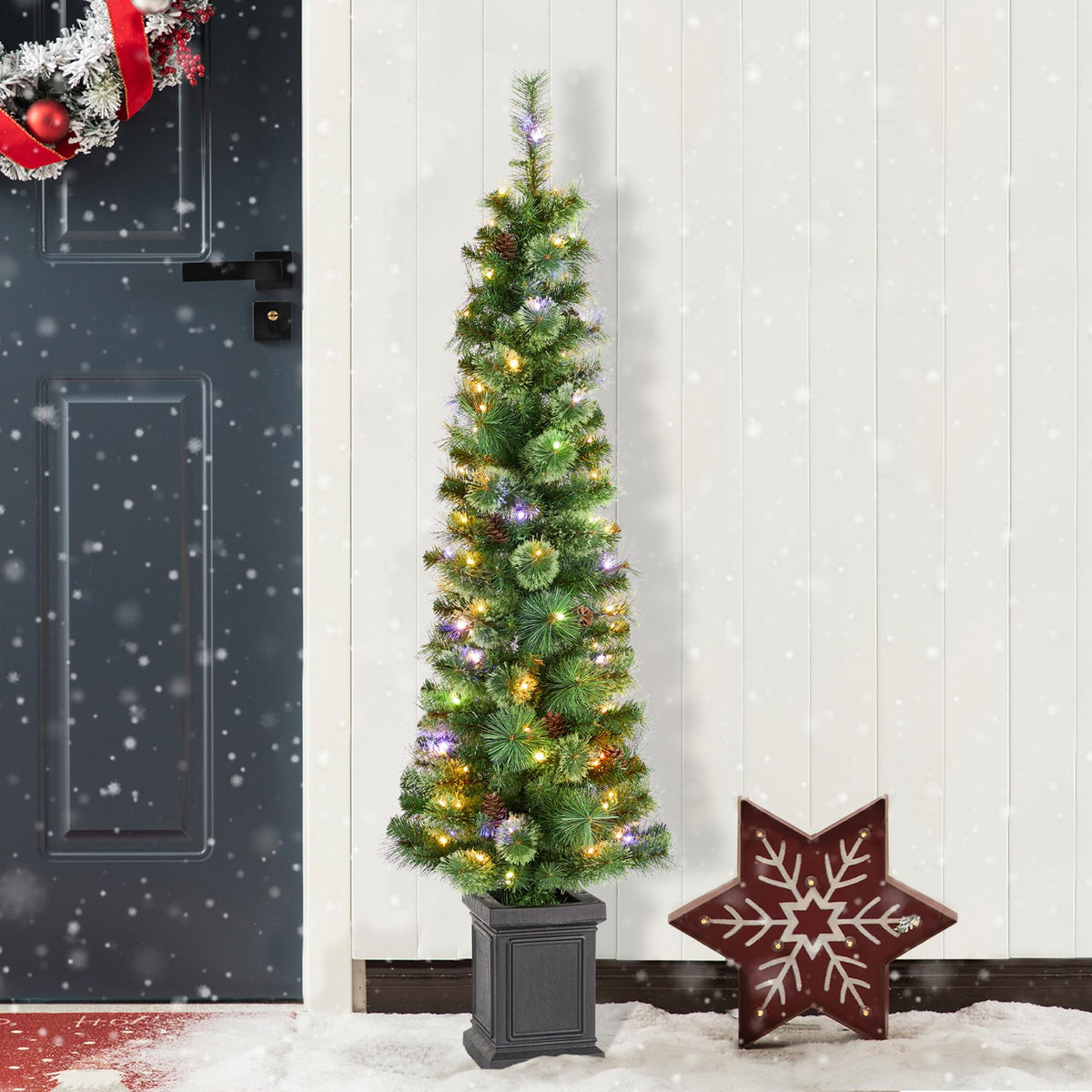 Glitzhome 15ft Prelit Artificial Christmas Tree, Vibrant Evergreen Fir with 5,000 Warm White/Multi-Color Chasing and Twinkling Lights, 13,459 PE&PVC Branch Tips, 9 Function w/Foot Pedal, Simple Setup