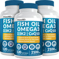 5-in-1 Fish Oil Omega 3 Supplements (2100mg) - Fish Oil with Vitamins D3 & K2 and CoQ10 - EPA DHA Omega 3 Supplement - Lemon Flavored Fatty Acid Supplements, Pack of 2