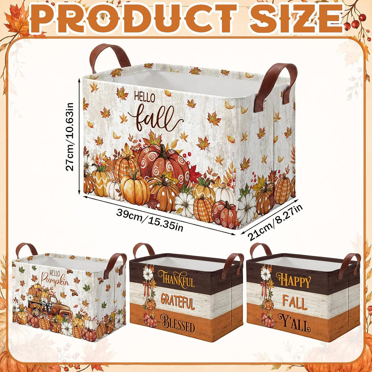 4 Pcs Thanksgiving Storage Basket Empty with Handles, Large Fabric