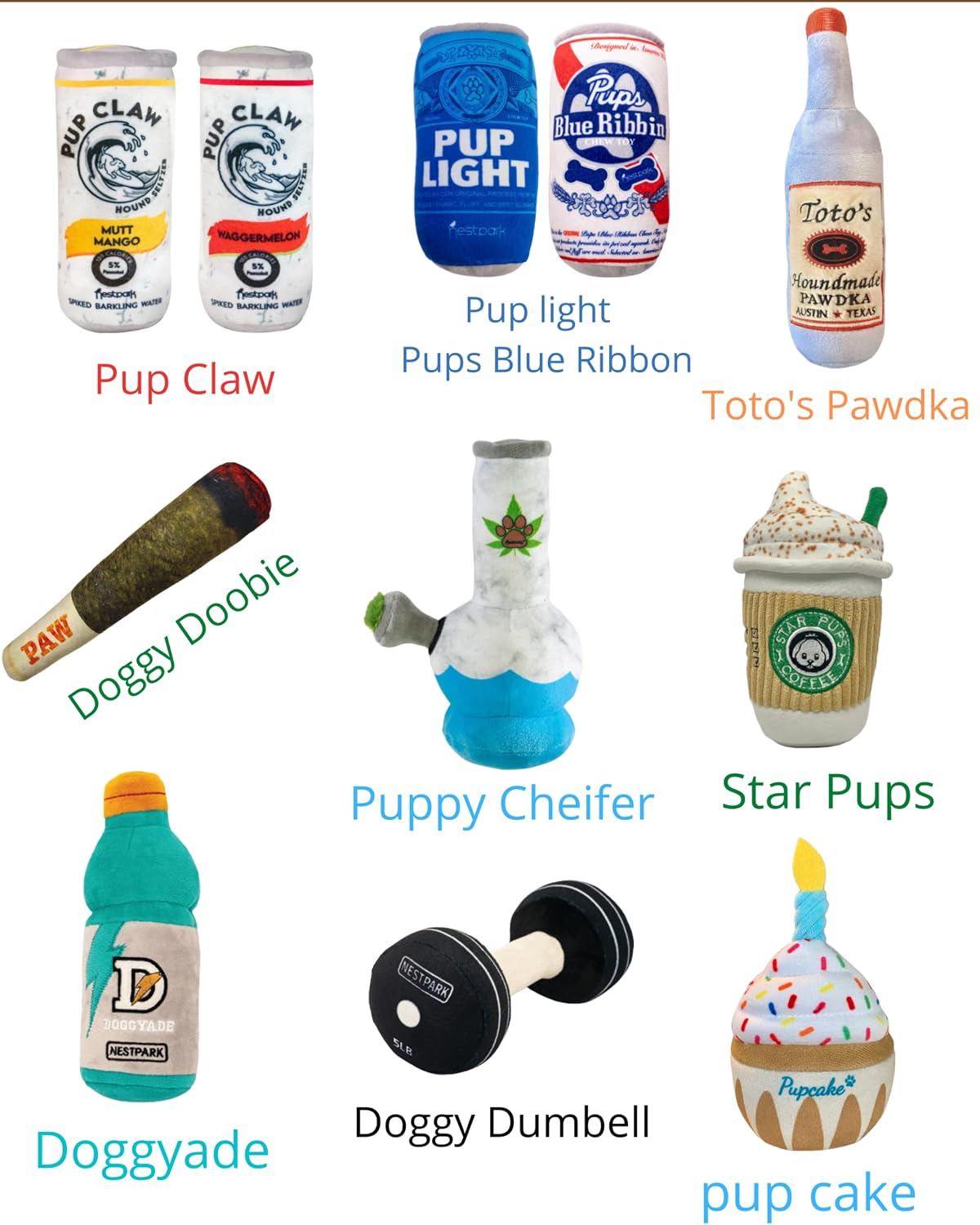 Nestpark Chill Pup Funny Dog Toy - Parody Plush Squeaky Crinkle Dog Toy