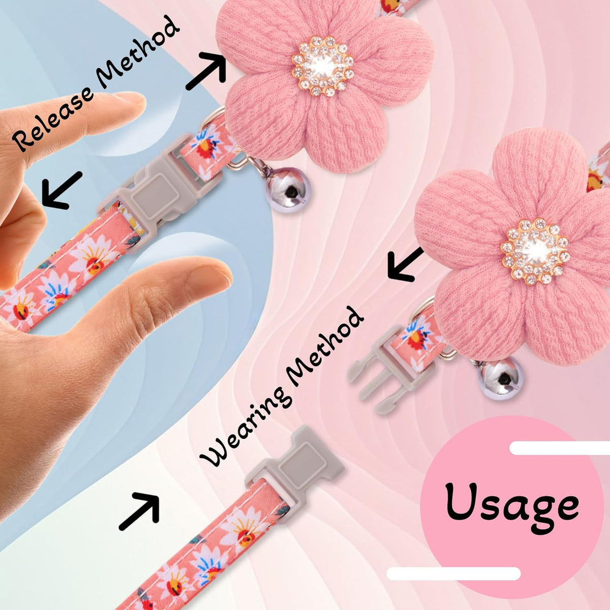 Small Dog Collar with Flower, Spring Dog Collar for Girl Dog Collars for Small Dogs Cute Dog Collar with Bell, Adjustable Length