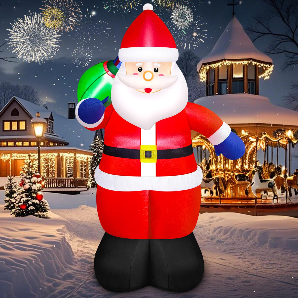 Danxilu Christmas Inflatables 10 FT Long Santa Sleigh and Reindeer Decor