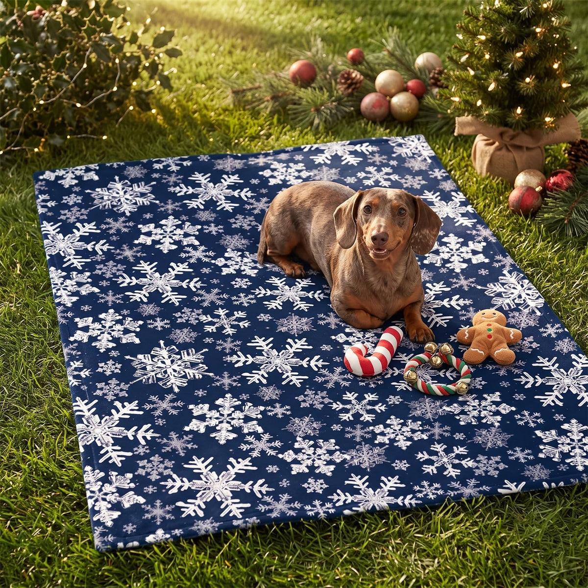 Horaldaily Christmas Navy Blue Snowflakes Flannel Pets Blanket 30x40
