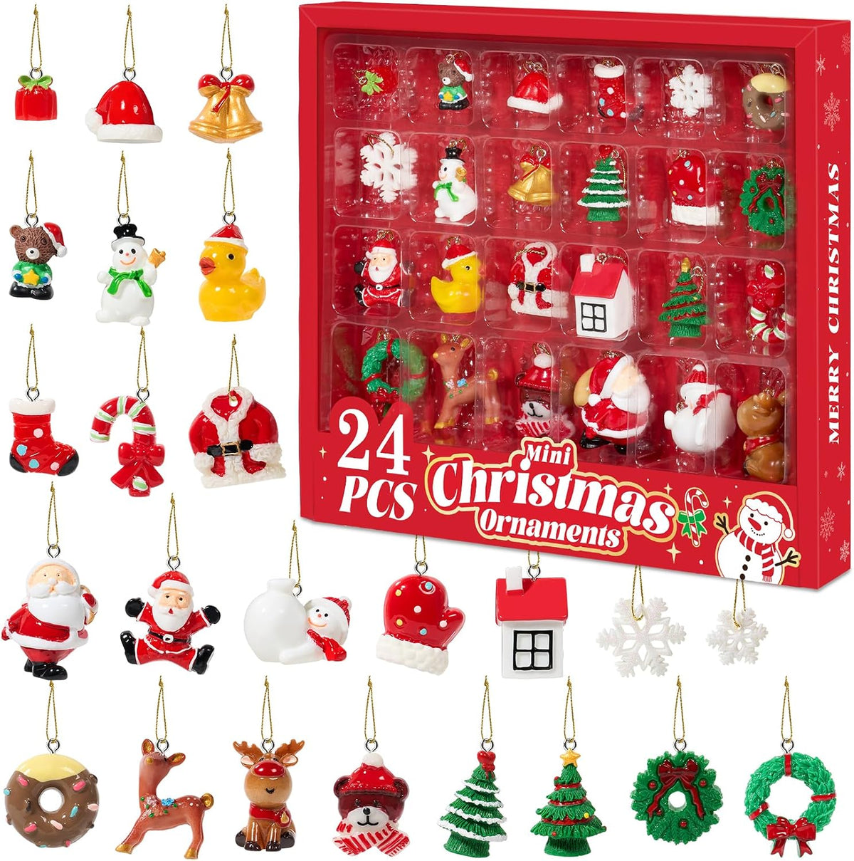 Mini Christmas Ornaments 24pcs, Miniature Christmas Tree Ornaments Set