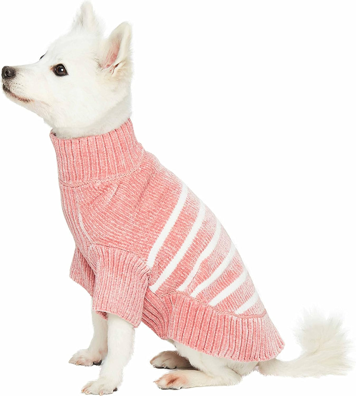 Blueberry Pet Cozy Soft Chenille Classy Striped Dog Sweater in Dusty Rose, Back Length 12", Pink Clothes for Dogs