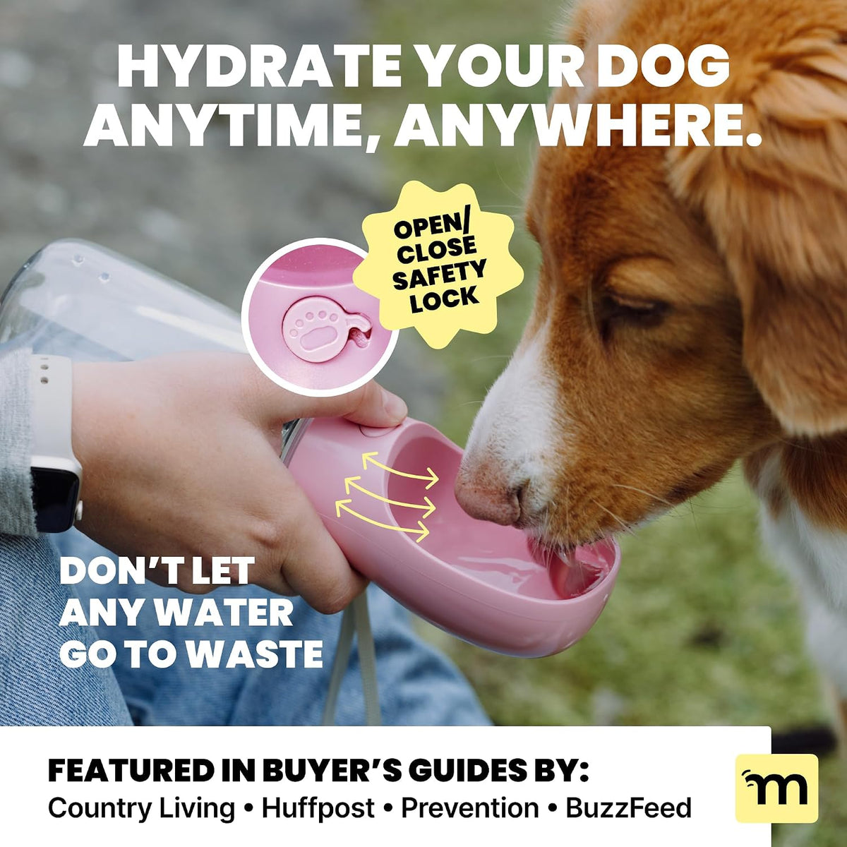 MalsiPree Leak-Proof Portable Dog Water Bottle for Travel - 19 oz, with Pink Bowl - Food Grade Plastic - Dog Bowls - Puppy Essentials - Pet Water Bottle for Trail Hiking, Park Visit & Beach Days