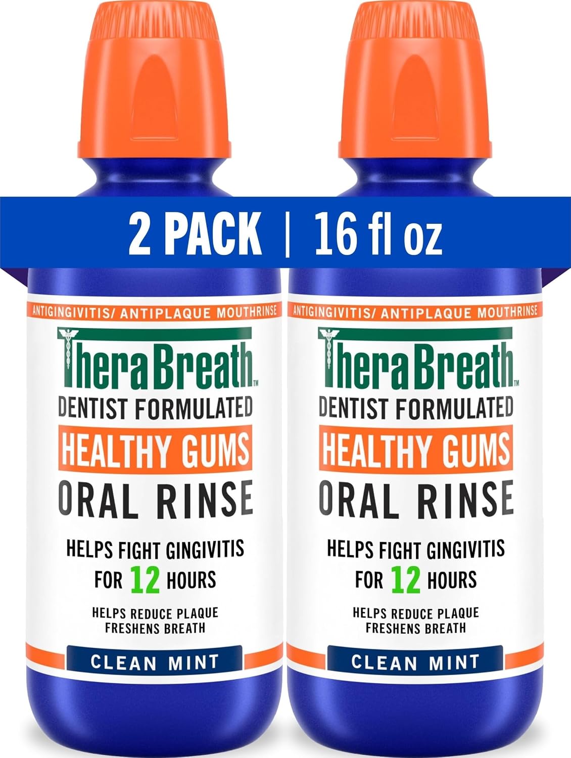 TheraBreath Healthy Gums Oral Rinse, Clean Mint, 16 fl oz, 2-Pack | Antigingivitis, Dentist Formulated, Prevents Gingivitis, Supports Gum Health, Alcohol Free