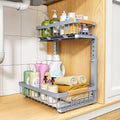 PXRACK Under Sink Organizer, Adjustable Height, 2 Tier Pull Out Under Cabinet Organizer, Slide Out Thickened Metal Under Sink Storage for Kitchen Bathroom Laundry Pantry Cabinet, White, Large-2-Pack
