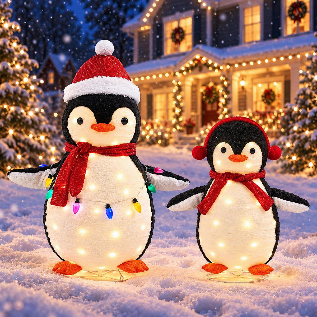 Gingerbread Man Christmas Outdoor Decor with LED Lights, Set of 2