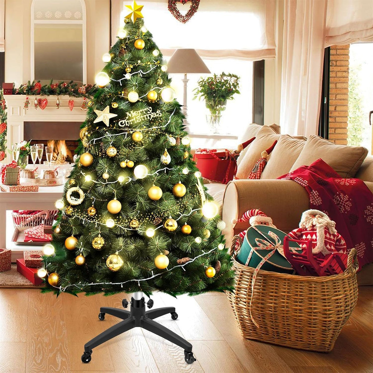 Rolling Christmas Tree Stand with Wheels Universal Base 9FT Artificial Tree