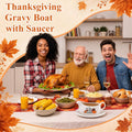 2 Pcs 17oz Thanksgiving Gravy Boat with Saucer Set, Ceramic