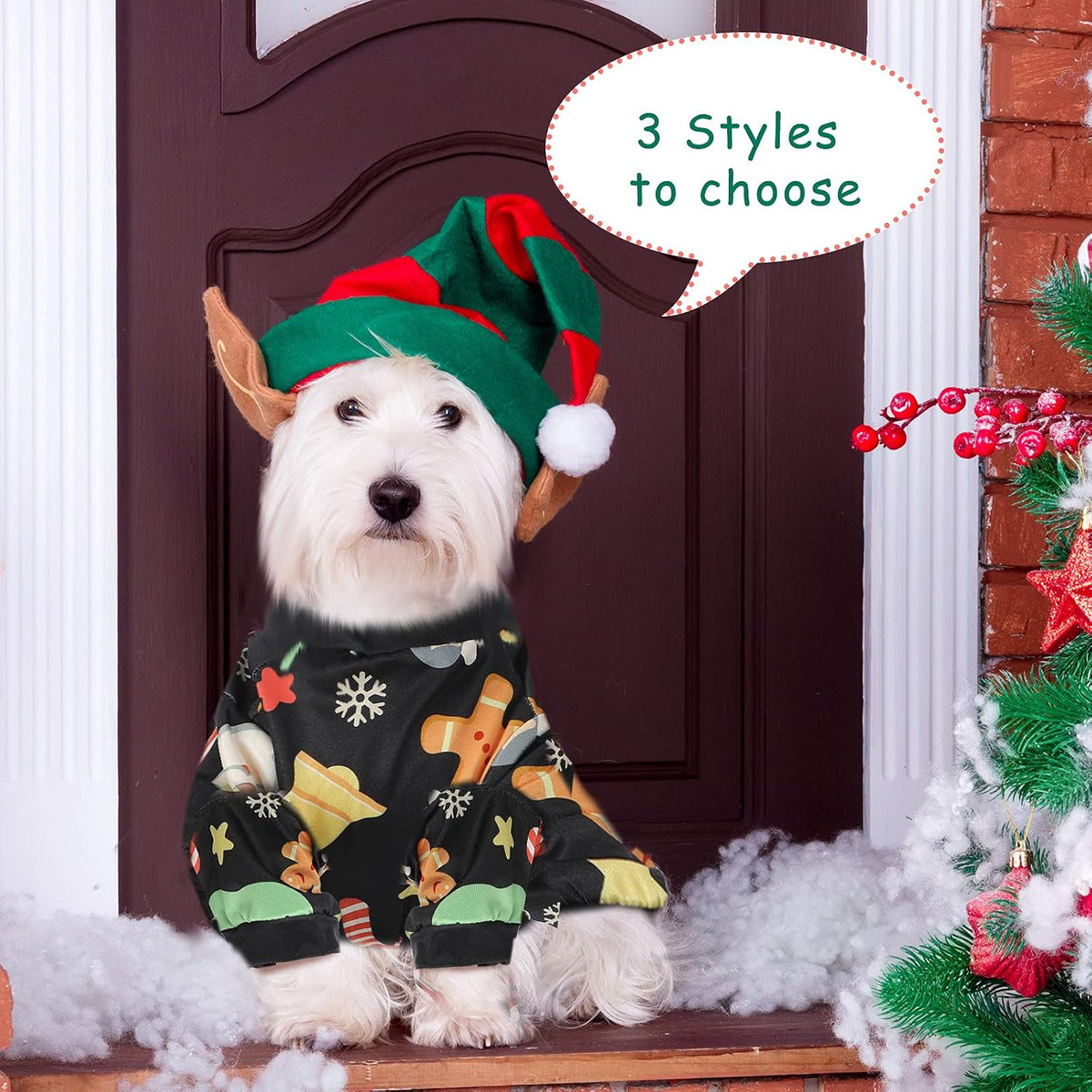 Frienda 3 Pcs Christmas Dog Pajamas,Snowman Pattern,L (fit 7.7-9.9lbs)