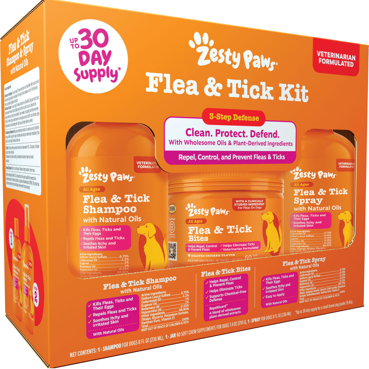 Zesty Paws Flea and Tick Shampoo for Dogs - Veterinarian Formulated Flea Shampoo for Dogs to Kill Fleas, Ticks & Their Eggs - Soothes Itchy & Irritated Dog Skin - Cedarwood, Rosemary & Peppermint Oil