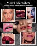 Glitter Frosted Lipstick, Matte Metallic Lip Gloss, Halloween Gothic Makeup